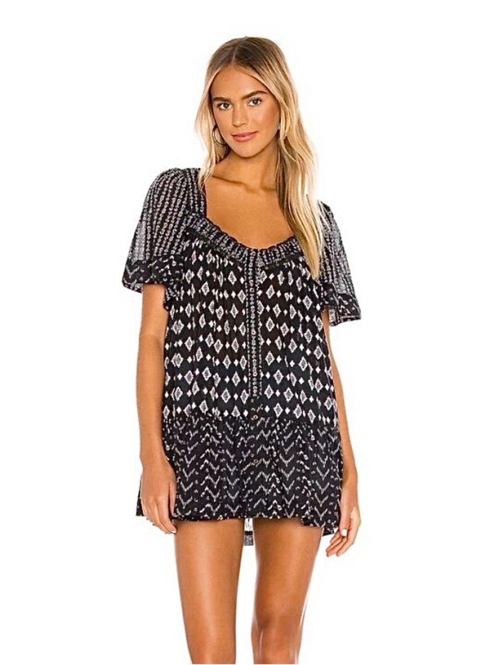 Free People Hearts Desire Black and White Print Mini Dress
